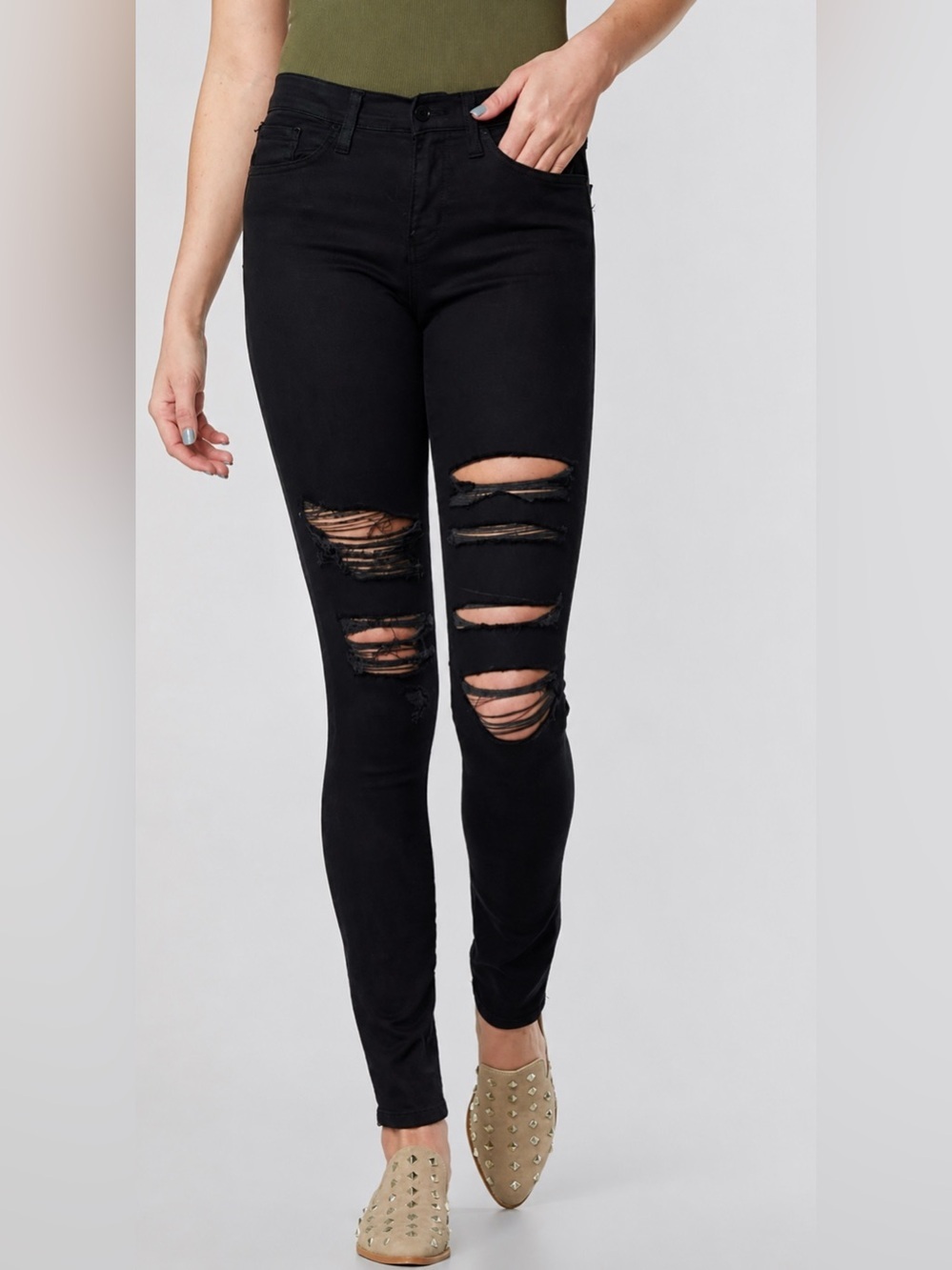 Flying Monkey Black Low-Rise Distressed Skinny Jeans Size-28 Grunge Revival